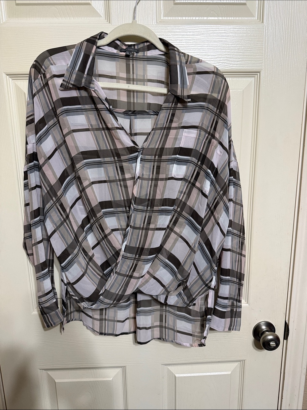Vince Camuto Black & White Plaid Wrap Blouse